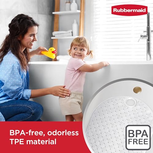 Rubbermaid INSTAMAT Bath Tub Shower Mat, Non-Slip Tub Mat with Suction Cups, Bath Mat Hangs on Showerhead for Quick Dry, 27.2 x 15.2 Inch, BPA-Free, Easy to Clean, for Inside Tub or Shower, Clear - color: Clear