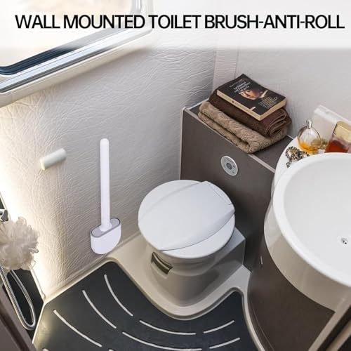 RV Silicone Toilet Brush with Holder, Drill-Free Wall Mounted Toilet Bowl Cleaner, Anti-Drip Anti-Roll Compact Brush for RV Camper & Small Bathroom (Black) - color: Black