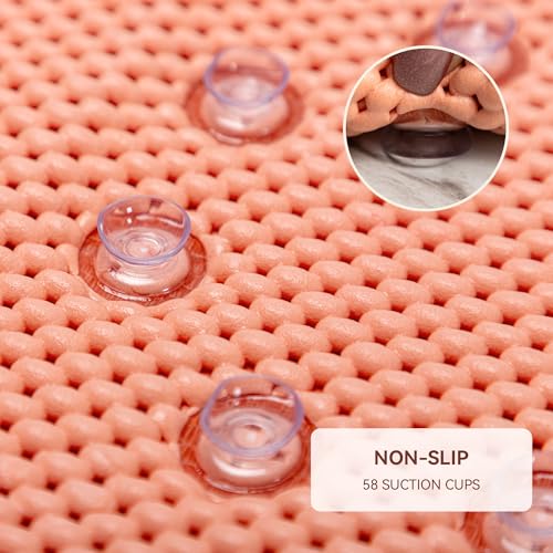 Bathtub Mat Non Slip, Soft Foam Bath Mat for Tub, Bathtub Mat with Drain Holes, Suction Cups Shower Mat (Orange, 36''X17'') - color: Orange