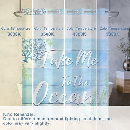 No Hook Shower Curtain and Liner Set with Detachable Liner, Ocean Blue Shower Curtain with Sheer Top Window and Weighted Hem, Waterproof Summer Shower Curtains for Bathroom, 71x74 Inches - color: Fresh Ocean