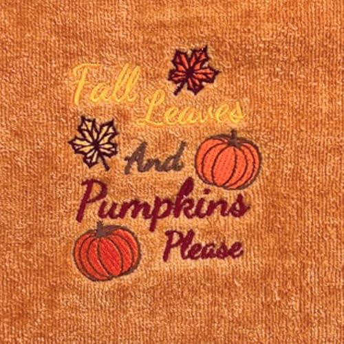 Autumn Harvest Fall Bathroom Guest Hand Embroidered Towels 2 Pc Set: Fall Leaves and Pumpkins Please Design Bath Plush Rust Orange Towels, 100% Cotton, 16" x 25" Inches, Oeko-TEX Certified - color: Fall Leaves Please
