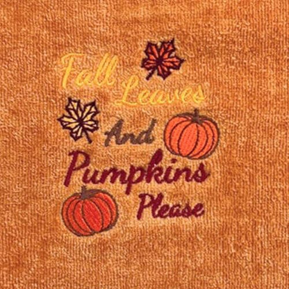 Autumn Harvest Fall Bathroom Guest Hand Embroidered Towels 2 Pc Set: Fall Leaves and Pumpkins Please Design Bath Plush Rust Orange Towels, 100% Cotton, 16" x 25" Inches, Oeko-TEX Certified - color: Fall Leaves Please