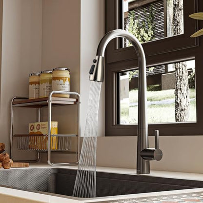 MILD EAST Kitchen Faucet Head Replacement, Premium 3-Function Pull Down Spray Head with 9 Universal Adapters, Sink Faucet Head compatible with Moen, American Standard Faucets, Brushed Nickel