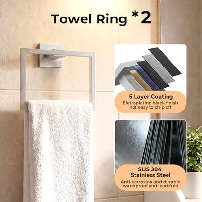 10-Piece Brushed Nickel Bathroom Hardware Set SUS304 Stainless Steel, 2×23.6" Towel Bars, 2 Towel Rings, 2 Toilet Paper Holders & 4 Towel Hooks Wall Mounted Bathroom Accessories Set - color: Brushed Nickel, size: 10 pack