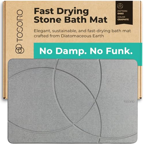 TOSORO - Stone Bath Mat Diatomaceous Earth Shower Mat Non-Slip Super Absorbent Diatomite Stone Bath Mats for Bathroom Floor Quick Drying Natural Easy to Clean (23.5 x 15) - Graphite - color: Enso Graphite, size: Pack of 1