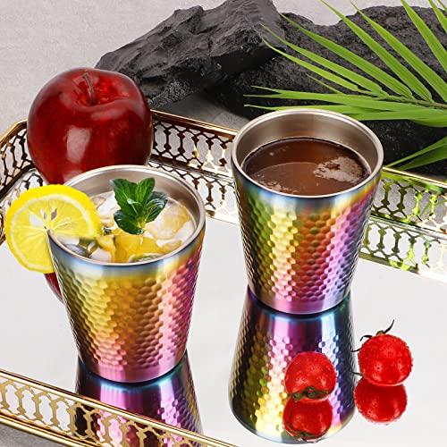 Stainless Steel Cups 2 Packs 10oz/300ml Stackable Double Wall Insulated Metal Shatterproof Cups Titanium-Plated Diamond Textured Surface Heat Resistant Dishwasher Safe (Rainbow) - color: Rainbow - 2 Packs