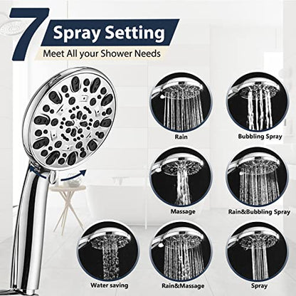 Rainfall 8 Inch Shower Head with High Pressure Handheld Spray Combo, Drill-Free Slide Bar with Adjustable Shower Extension Arm, 3-Way Low Diverter for Easy Reach, 5Ft Hose- Chrome - color: Polished Chrome