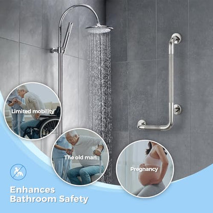 L-Shaped Grab Bars for Shower, 2 Pack, 24 x 12 Inch Stainless Steel, Right | Grab Bars for Bathroom; Diamond-Knurled Anti-Slip Grip; Wall-Mounted Safety Rail for Seniors; Mounting Hardware Included - size: Right 2PCS