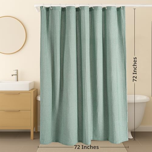 LANE LINEN Premium Shower Curtain - 72 x 72 inches Standard Sized - Spa Inspired Waffle Weave Fabric, Water Repellent, Quick Dry - Easy Care, Machine Washable - Header with Metal Grommets - Sage Green - color: 03: Waffle - Sage Green, size: 72"W x 72"L (P