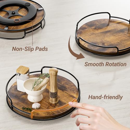 WOWBOX 9" Wood Lazy Susan Turntable Organizer for Cabinet, Pantry & Counter | Smooth 360° Rotation, Space-Saving Wooden Organizer for Spice Jars, Kitchen, Bathroom, Vanity & Tabletop - size: 9"