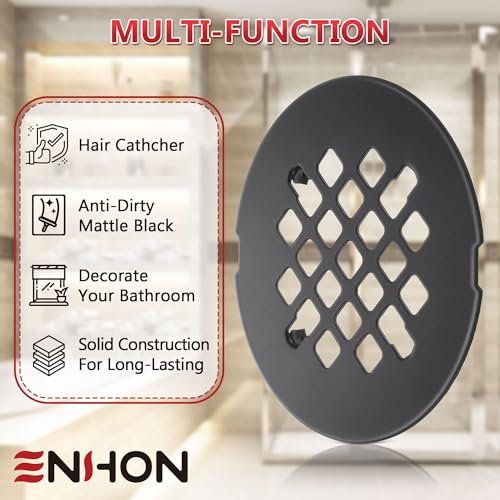 Enhon 1 Pack 4-1/4 Snap in Shower Drain Cover | Round Strainer Drain Grid, Bathroom Shower Grate Cap Replacement for Hair Catcher, Stainless Steel