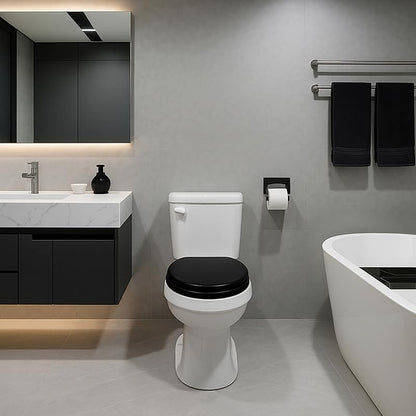 Toilet Seat, Slow Close, Soft Touch, Ultra-Smooth Matte Finish (No Orange-Peel Texture), Premium Moulded Wood, Quick Release, PIKLiDS (Black, Round) - color: Black, size: Round
