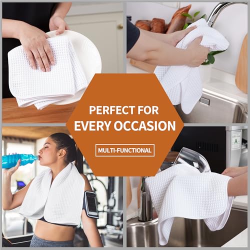 Microfiber Waffle Hand Towels, 2 Pieces, Soft, Absorbent, Fast Drying, Lint Free 430 GSM (White) - color: White