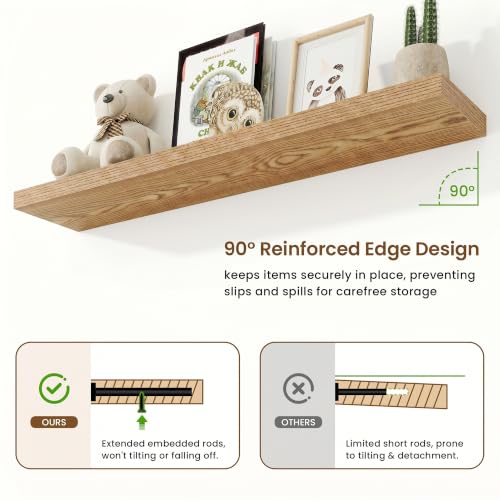 9.25in Depth 48in Floating Shelves, 48x9.25x1.4, Light Brown, Set of 2 | Long Wall Mounted Engineered Wood Shelves with Invisible Brackets for Living Room, Bedroom, Bathroom, Kitchen - color: Cedar Wood, size: 48x9.25x1.5in, 2 Packs