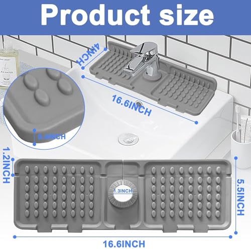 Folding Faucet Draining Mat, Kitchen Sink Splash Guard, Bathroom Sink Faucet Mat, Silicone Faucet Guard Draining Mat for Sink Area, 90° Foldable Faucet Draining Mat, 6° Slope Fast Self-draining - color: Light Gray
