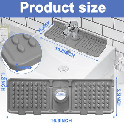 Folding Faucet Draining Mat, Kitchen Sink Splash Guard, Bathroom Sink Faucet Mat, Silicone Faucet Guard Draining Mat for Sink Area, 90° Foldable Faucet Draining Mat, 6° Slope Fast Self-draining - color: Light Gray