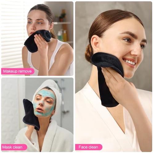 VIVOTE Makeup Remover Cloth Black Microfiber Washcloths 6 Pack Towels | 20CMX20CM Reusable Makeup Remover Towels and Eraser Cloths for Face Cleansing. Soft Microfiber Pads for Women