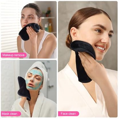 VIVOTE Makeup Remover Cloth Black Microfiber Washcloths 6 Pack Towels | 20CMX20CM Reusable Makeup Remover Towels and Eraser Cloths for Face Cleansing. Soft Microfiber Pads for Women