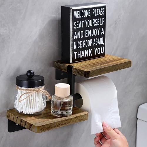 Toilet Paper Holder - Adhesive Farmhouse for Wipes&Cell Phone&Fragrance - color: Charcoal Brown