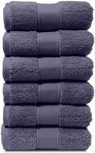 MAURA Indigo Blue Hand Towels for Bathroom. Luxury Turkish Cotton Bath Hand Towels Set of 6. Ultra-Soft, Thick & Plush - Denim Blue - color: Denim Blue, size: Hand Towel (6-Pack)