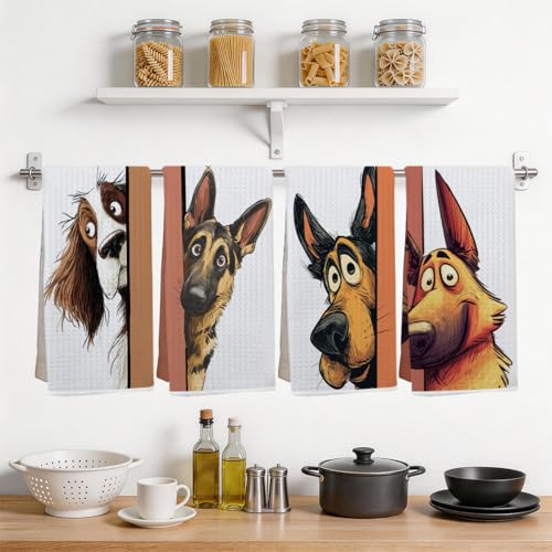 4 Pcs Funny Dog Kitchen Towels, Cute Dogs Gifts Hand Towels 14 x 24 Inches - color: Multi 0131