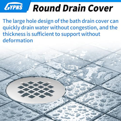 4-1/4” OD Round Shower Drain Cover Fits for Snap-in 3 Inch Drain Base | Brushed Stainless Steel Bathroom Drain Cover Replacement, Anti-Clog Square Hole Grate