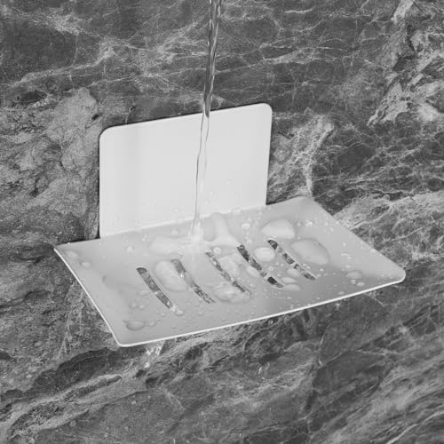 Soap Dishes for Bathroom, Bar Soap Holder with Self Draining Tray, Soap Tray for Shower Wall, 5 Slot Self-Adhesive Soap Container (White) - color: White 1pack
