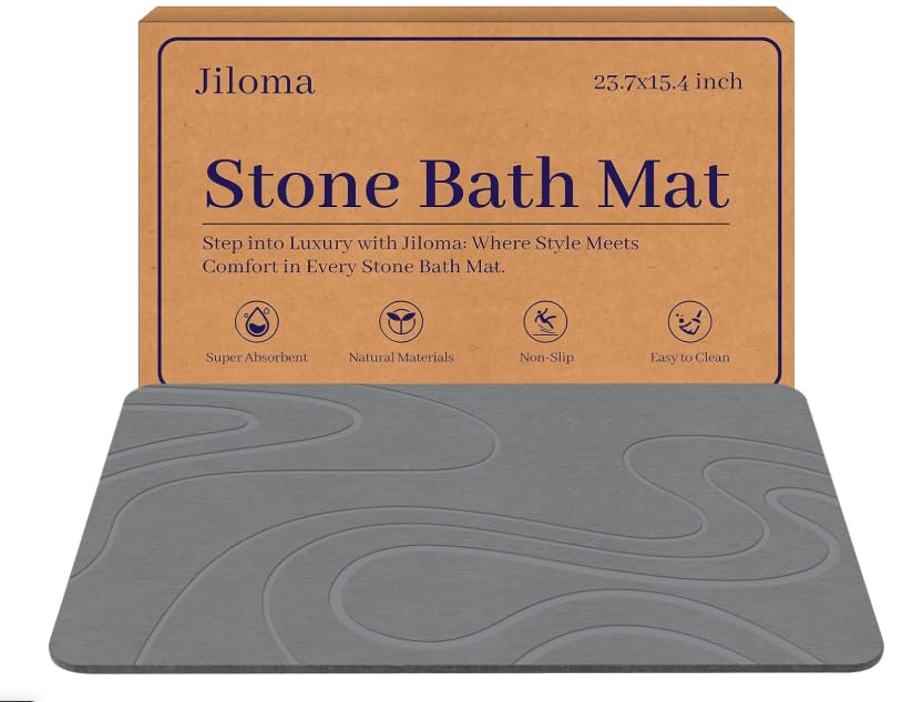 Stone Bath Mat – Diatomaceous Earth Quick Dry Bathroom Mat, Super Absorbent Non-Slip Shower Mat, Easy Clean Modern Bath Rug