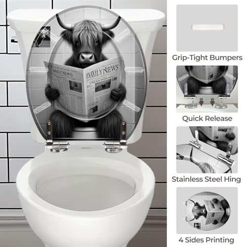 Round Resin Toilet Seat, Quietly Close Quick Release Hinges Cover | Toilet Lid Cover Easy to Clean and Install, Funny Bull Animal Cattle Hilarious Farmhouse Rustic Heavy Duty Toilet Seat - color: pattern1, size: O-shape