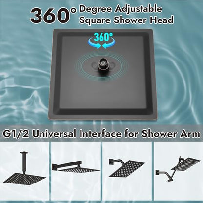 Midanya Square Rain Shower Head,High Pressure,Oil Rubbed Bronze 16 Inch | 360°Swivel,Ceiling or Wall Mount,Waterfall Full Body Coverage,Bathroom Remodel,Stainless Steel Large Rainfall Shower Head - color: Bronze, size: 16 Inch