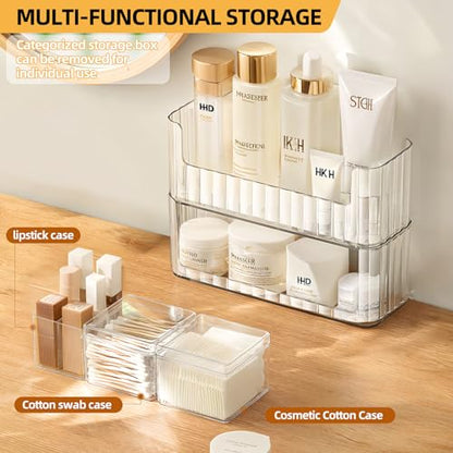 PAVSTINE 2-Tier Stackable Medicine Cabinet Organizer, Narrow Bathroom Makeup Organizer with Lipstick Holders & Cotton Swab Cases, Clear Countertop Shelf for Mirror Cabinet and Vanity - size: 2-Tier-Clear