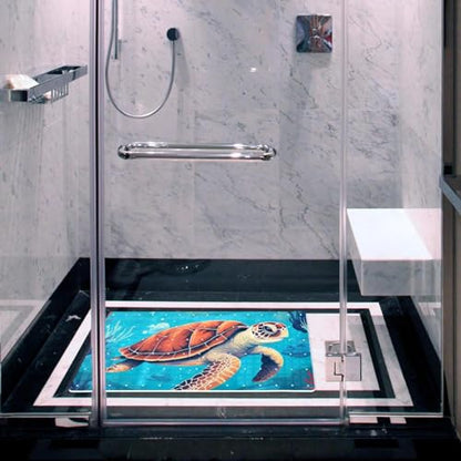 Non Slip Bath Mat for Tub, 15.1 x 26.8 Inch Bathtub Mat Machine Washable Shower Mat with Drain Holes and Suction Cups, Sea Turtle Ocean Pattern - color: Multi 04