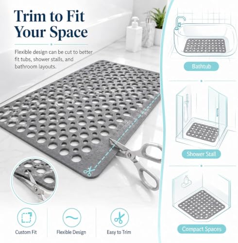 Casa and Beyond Shower Mat, Secure Shower Mat-Non-Slip, Washable Non-Slip Bathtub Mats, with Suction Cups and Drain Holes, Soft Textured Design, Easy to Clean for Bathroom (Beige, 47.2" x 31.5") - color: Beige, size: 47.2" x 31.5" (Rectangular)