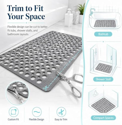 Casa and Beyond Shower Mat, Secure Shower Mat-Non-Slip, Washable Non-Slip Bathtub Mats, with Suction Cups and Drain Holes, Soft Textured Design, Easy to Clean for Bathroom (Beige, 47.2" x 31.5") - color: Beige, size: 47.2" x 31.5" (Rectangular)