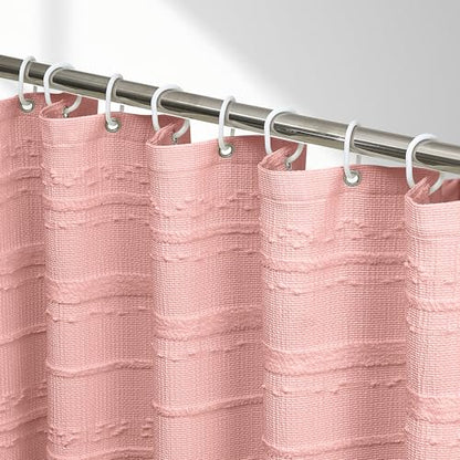 Pink Shower Curtain Boho, 72 x 78 Cotton Blend Waffle Weave Stripe Textured Heavy Duty, Fabric Shower Curtain for Bathroom, Hotel, Washable - color: Pink B, size: 72"W x 78"L (Pack of 1)