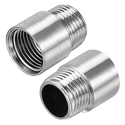 uxcell Shower Head Extension Arm Stainless Steel 1/2PT Male to 1/2PT Female Thread 30mm Length Cast Pipe Fitting Coupler 2Pcs - size: 30mm