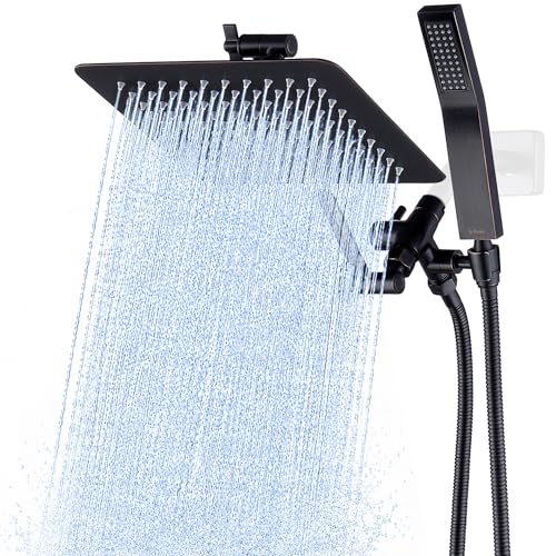 G-Promise All Metal 10" Rain Shower Head with Handheld for Bathroom Upgrade | All Metal, Built to Last, Easy Install, Adjustable Height & Angle for All Heights, Extra Long Hose, Modern Upgrade - color: Oil Rubbed Bronze, size: 10 Inches