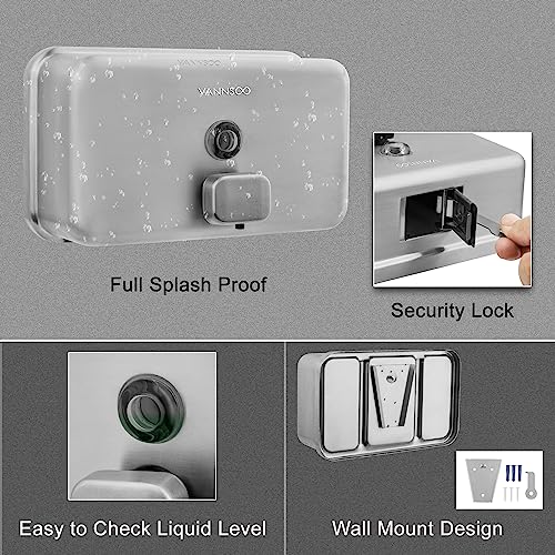 Wall Mounted Commercial Soap Dispenser Bathroom, Horizontal Brushed | 1100ml 37oz Stainless Steel Liquid Hand Sanitizer Dispenser - color: Horizontal Brushed