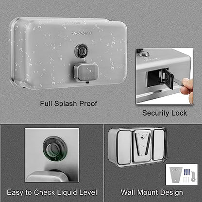 Wall Mounted Commercial Soap Dispenser Bathroom, Horizontal Brushed | 1100ml 37oz Stainless Steel Liquid Hand Sanitizer Dispenser - color: Horizontal Brushed