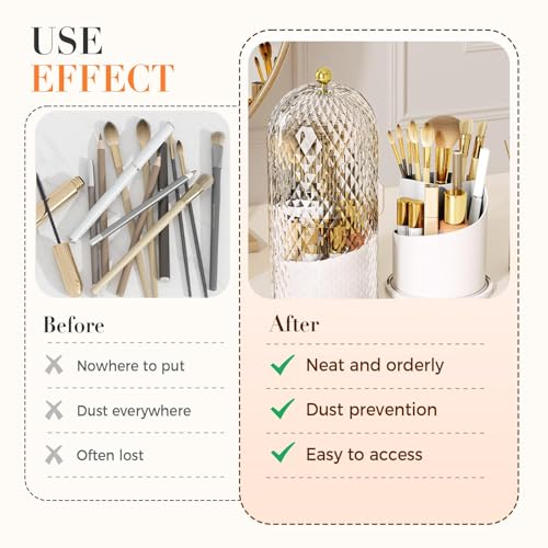 Concealed Toothbrush Holder, Makeup Brush Holder Organizer with Lid 360 Rotating Clear Dustproof for Dresser Tabletop Bathroom Countertop (Black) - color: Black