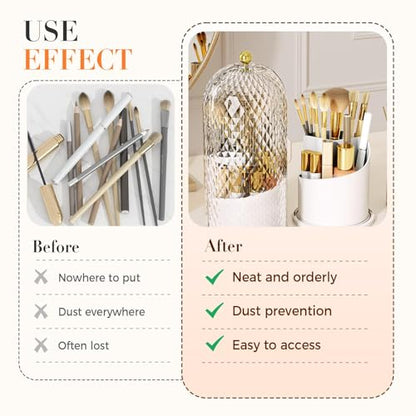 Concealed Toothbrush Holder, Makeup Brush Holder Organizer with Lid 360 Rotating Clear Dustproof for Dresser Tabletop Bathroom Countertop (Black) - color: Black