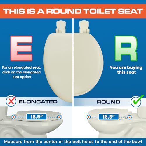 Plexon Soft Cushioned Toilet Seat, Round, Bone, Slow-Close Lid & Seat, Quick-Release Hinge, Easy To Clean & Change - color: Bone, size: Round