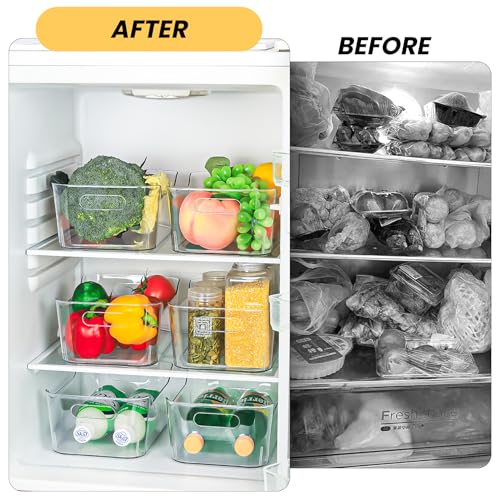 CiWiVOKi 12 Pack Clear Plastic Storage Bins, Acrylic Organizer and Containers with Handle for Pantry, Cabinet, Closet, Refrigerator, Freezer, Bathroom, Kitchen Under Sink Storage - size: 12 Pack