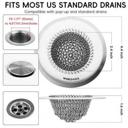 Shower Drain Hair Catcher, Patented Bathtub Drain Cover, Anti-Clog | Reversible Flip Clean, Fast Drainage, Anti-Slip Base, 304 Stainless Steel Chain Mail Mesh, 4.4" for Bathtub & Shower Drains - color: Silver