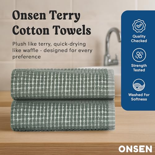ONSEN Sculpted Terry Hand Towels, 100% American Cotton, Quick Dry Lint Free, Lightweight Absorbent Hand Towel Set with Hanging Loop, 20x30 in (Spruce, 2X Hand Towel) - color: Spruce, size: 2X Hand Towel