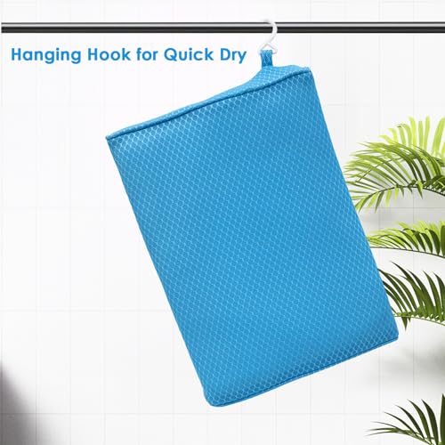 AEROiVi Shower Seat Cushion Non-Slip Silicone Bottom 3D Mesh Washable Blue | Soft Shower Chair Cushion for Benches Quick Drying Washable Mat 3D Mesh Pad with Hook Design Elderly Handicap Disabled - size: Blue