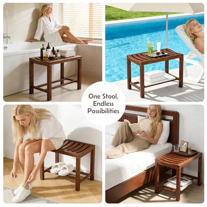 Rubber Wood Shower Bench, Non-Slip Waterproof Wooden Shower Stool for Adults & Elderly, Sturdy Bath Seat for Inside Shower or Tub – 20.08" D x 14.96" H x 6.3" W - size: 20.08"
