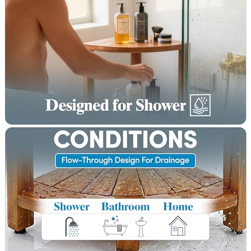 AquaTeak Kai-Petite 12" Teak Corner Shelf Stand, 3 Tier Shower Stand | Space-Saving Design, Durable Water-Resistant Teak, Anti-Slip Feet