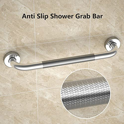 Anti Slip Shower Grab Bar 16 Inch, YuanDe Chrome Finish Stainless Steel Bath Grab Bar, Knurled Bathroom Safety Rail, Shower Handrail Support, Handicap Elderly Injury Senior Balance Assist Handles - size: 16inch-1 Pack