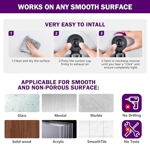 JOMOLA Adjustable Shower Head Holder with Suction Cup, Universal Handheld Shower Bracket for Different Wall, Matte Black Stainless Steel Relocatable Shower Caddy for Family - style: Matte Black